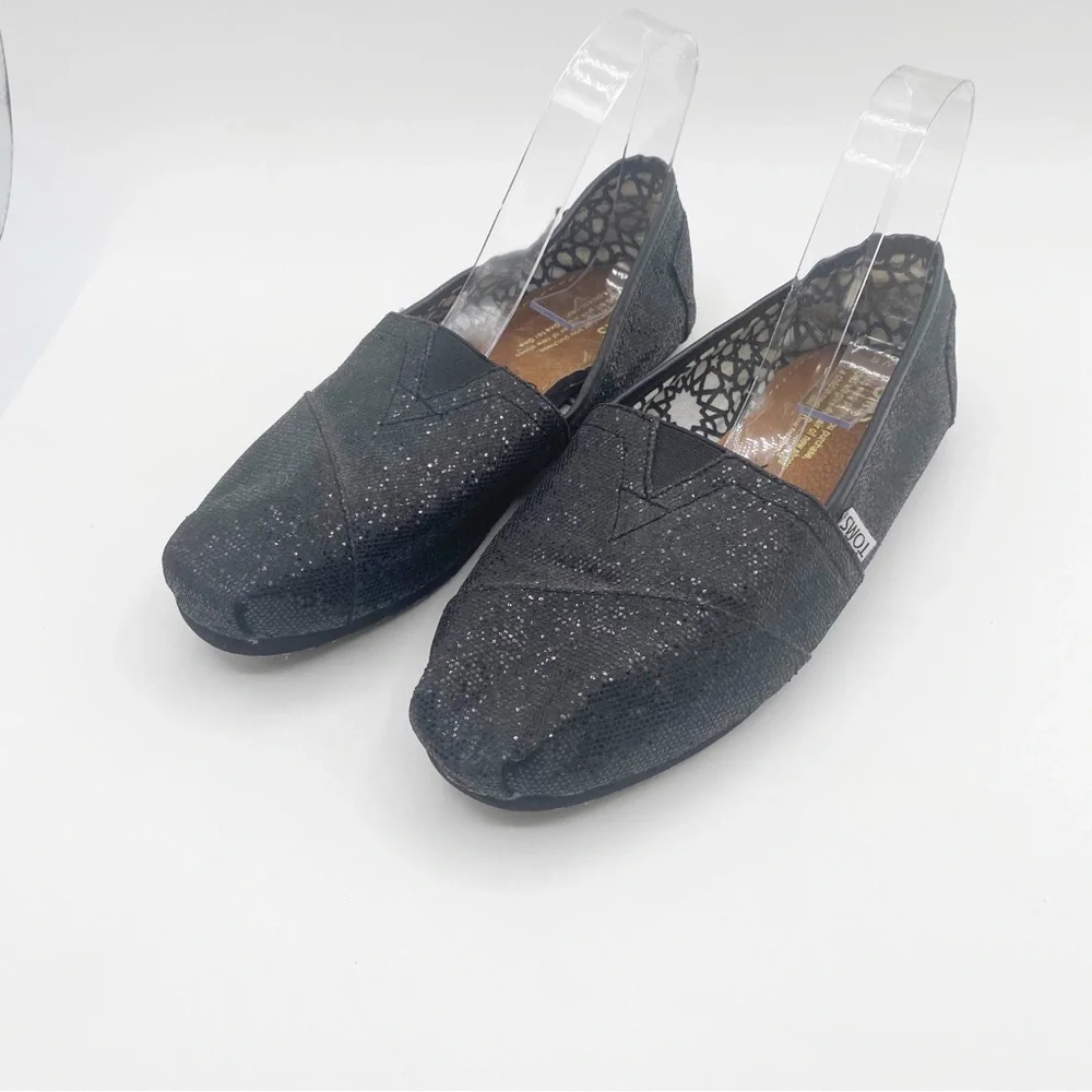 Toms Black Glitter Slip-On Shoes Casual Shoes Black Comfortable Shoes Size 8